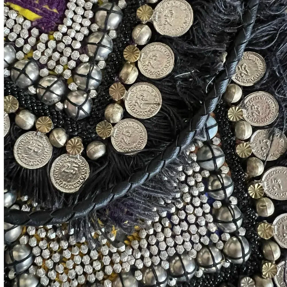 Vipul shah Bohemian Black & Silver Crossbody bag Beadwork & Coin Embellishments